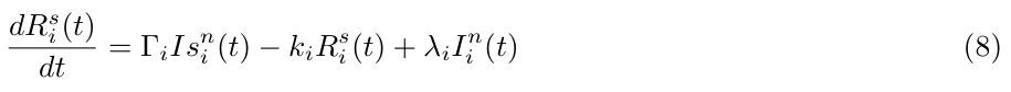 dRs i (t) dt = ΓiIsn i (t) −kiRs i (t) + λiIn i (t) (8)