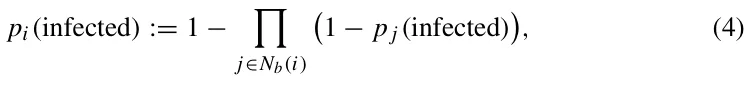 pi(infected) := 1 − j∈Nb(i) 1 −p j(infected) , (4)