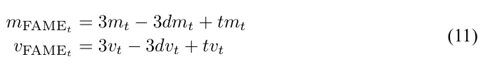 mFAMEt = 3mt −3dmt + tmt vFAMEt = 3vt −3dvt + tvt (11)