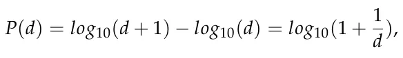 P(d) = log10(d + 1) −log10(d) = log10(1 + 1 d),