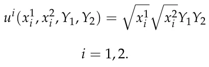ui(x1 i , x2 i , Y1, Y2) = q x1 i q x2 i Y1Y2 i = 1, 2.