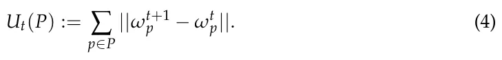 Ut(P) := ∑ p∈P ||ωt+1 p −ωt p||. (4)