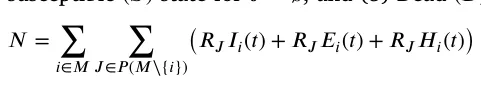 𝑁= ∑ 𝑖∈𝑀 ∑ 𝐽∈𝑃 (𝑀∖{𝑖}) (𝑅𝐽𝐼𝑖(𝑡) + 𝑅𝐽𝐸𝑖(𝑡) + 𝑅𝐽𝐻𝑖(𝑡))