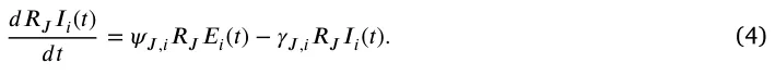 𝑑𝑅𝐽𝐼𝑖(𝑡) 𝑑𝑡 = 𝜓𝐽,𝑖𝑅𝐽𝐸𝑖(𝑡) −𝛾𝐽,𝑖𝑅𝐽𝐼𝑖(𝑡). (4)
