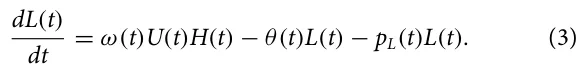 dL(t) dt = ω(t)U(t)H(t) −θ(t)L(t) −pL(t)L(t). (3)