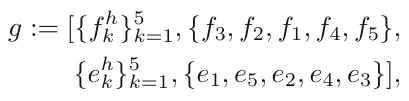 g := [{f h k }5 k=1, {f3, f2, f1, f4, f5}, {eh k}5 k=1, {e1, e5, e2, e4, e3}],