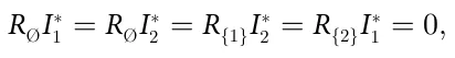 RI∗ 1 = RI∗ 2 = R{1}I∗ 2 = R{2}I∗ 1 = 0;