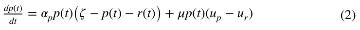 (2) dp(t) dt = 훼pp(t)(휁−p(t) −r(t)) + 휇p(t)(up −ur)