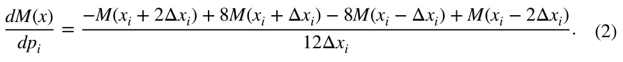 (2) dM(x) dpi = −M(xi + 2Δxi) + 8M(xi + Δxi) −8M(xi −Δxi) + M(xi −2Δxi) 12Δxi .