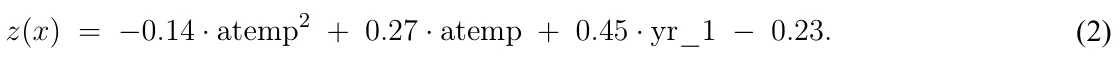 z(x) = −0.14 · atemp2 + 0.27 · atemp + 0.45 · yr_1 −0.23. (2)