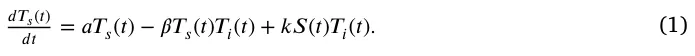𝑑𝑇𝑠(𝑡) 𝑑𝑡 = 𝑎𝑇𝑠(𝑡) −𝛽𝑇𝑠(𝑡)𝑇𝑖(𝑡) + 𝑘𝑆(𝑡)𝑇𝑖(𝑡). (1)