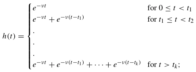 h(t) = ⎪⎪⎪⎪⎪⎪⎪⎪⎨ ⎪⎪⎪⎪⎪⎪⎪⎪⎩ e−νt for 0 ≤t < t1 e−νt + e−ν(t−t1) for t1 ≤t < t2 . . . e−νt + e−ν(t−t1) + · · · + e−ν(t−tk) for t > tk;