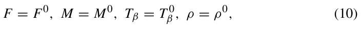 F = F0, M = M0, Tβ = T 0 β , ρ = ρ0, (10)