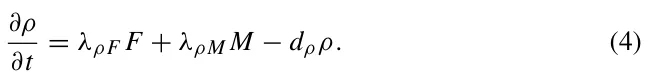 ∂ρ ∂t = λρF F + λρM M −dρρ. (4)