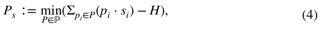 (4) Ps ∶= min P∈ℙ(Σpi∈P(pi ⋅si) −H),