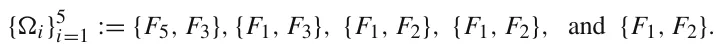 {i}5 i=1 := {F5, F3}, {F1, F3}, {F1, F2}, {F1, F2}, and {F1, F2}.