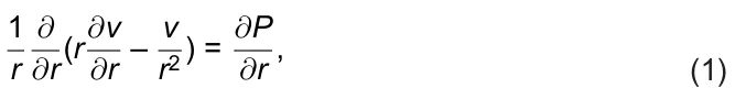 1 r ∂ ∂r(r∂v ∂r – v r2 ) = ∂P ∂r , (1)