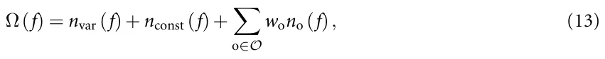 Ω(f) = nvar (f) + nconst (f) + o∈O wono (f), (13)
