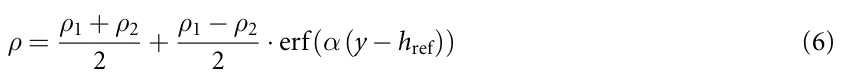 ρ = ρ1 + ρ2 2 + ρ1 −ρ2 2 · erf(α(y −href)) (6)