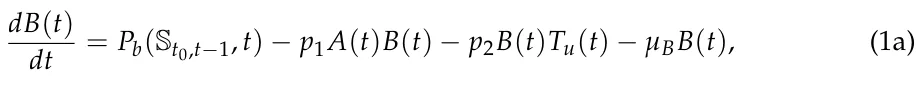 dB(t) dt = Pb(St0,t−1, t) −p1A(t)B(t) −p2B(t)Tu(t) −µBB(t), (1a)
