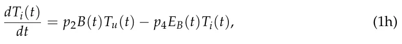 dTi(t) dt = p2B(t)Tu(t) −p4EB(t)Ti(t), (1h)