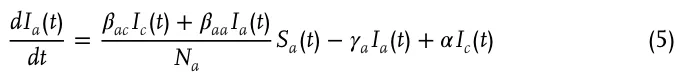 dIa(t) dt = 𝛽acIc(t) + 𝛽aaIa(t) Na Sa(t) −𝛾aIa(t) + 𝛼Ic(t) (5)