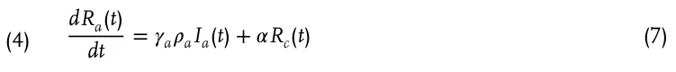 (4) dRa(t) dt = 𝛾a𝜌aIa(t) + 𝛼Rc(t) (7)