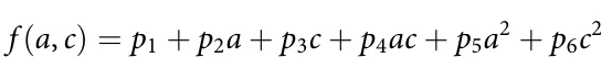 f (a, c) = p1 + p2a + p3c + p4ac + p5a2 + p6c2