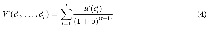 Vi(ci 1, . . . , ci T) = X T t=1 ui(ci t) (1 + q)(t−1) . (4)