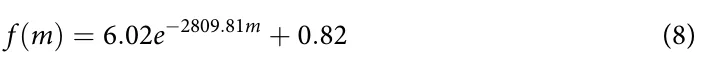 f (m) = 6.02e−2809.81m + 0.82 (8)