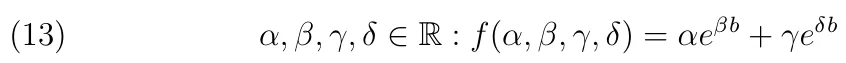 α, β, γ, δ ∈R : f(α, β, γ, δ) = αeβb + γeδb (13)